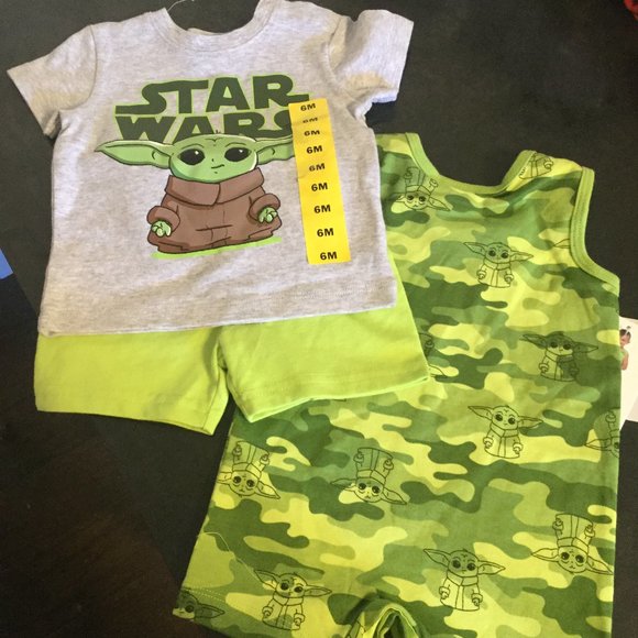 NWT Star Wars Baby Yoda 3pc short set size 6 months Great for Easter/baby shower - Picture 1 of 5